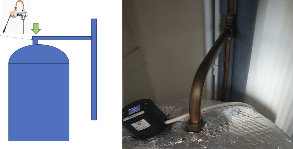 To reduce heat loss to a minimum a 22mm pipe straight off the top of the cylinder is best.