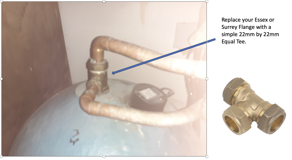 Essex and Surrey Flanges can easily be replaced with a simple 22mm Equal Tee with no ill effect.